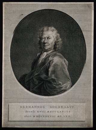 Hermann Boerhaave. Line engraving by J. Houbraken after J. Wandelaar.