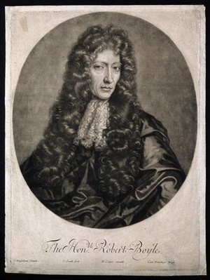 view Robert Boyle. Mezzotint by J. Smith, 1689 after J. Kerseboom, 1689.