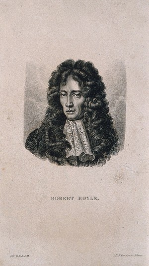 view Robert Boyle. Stipple engraving.