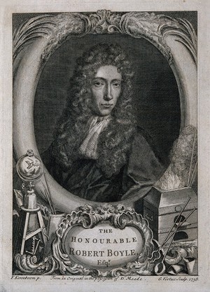 view Robert Boyle. Line engraving by G. Vertue, 1738 after J. Kerseboom.