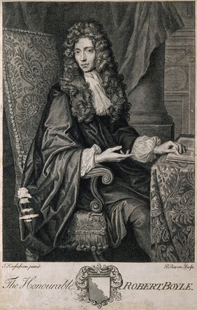 Robert Boyle. Line engraving by B. Baron, 1722 after J. Kerseboom.