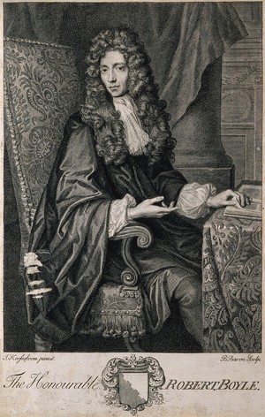 view Robert Boyle. Line engraving by B. Baron, 1722 after J. Kerseboom.