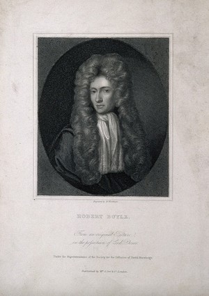 view Robert Boyle. Stipple engraving by R. Woodman after J. Kerseboom.