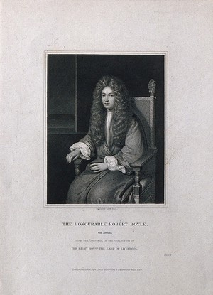 view Robert Boyle. Stipple engraving by W. Holl after W. Derby.