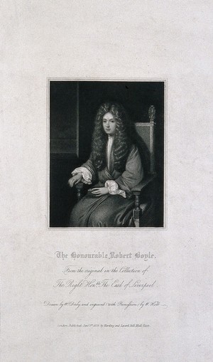 view Robert Boyle. Stipple engraving by W. Holl after W. Derby.