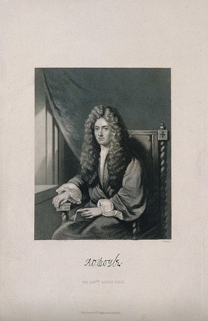 view Robert Boyle. Stipple engraving by W. Holl after W. Derby.