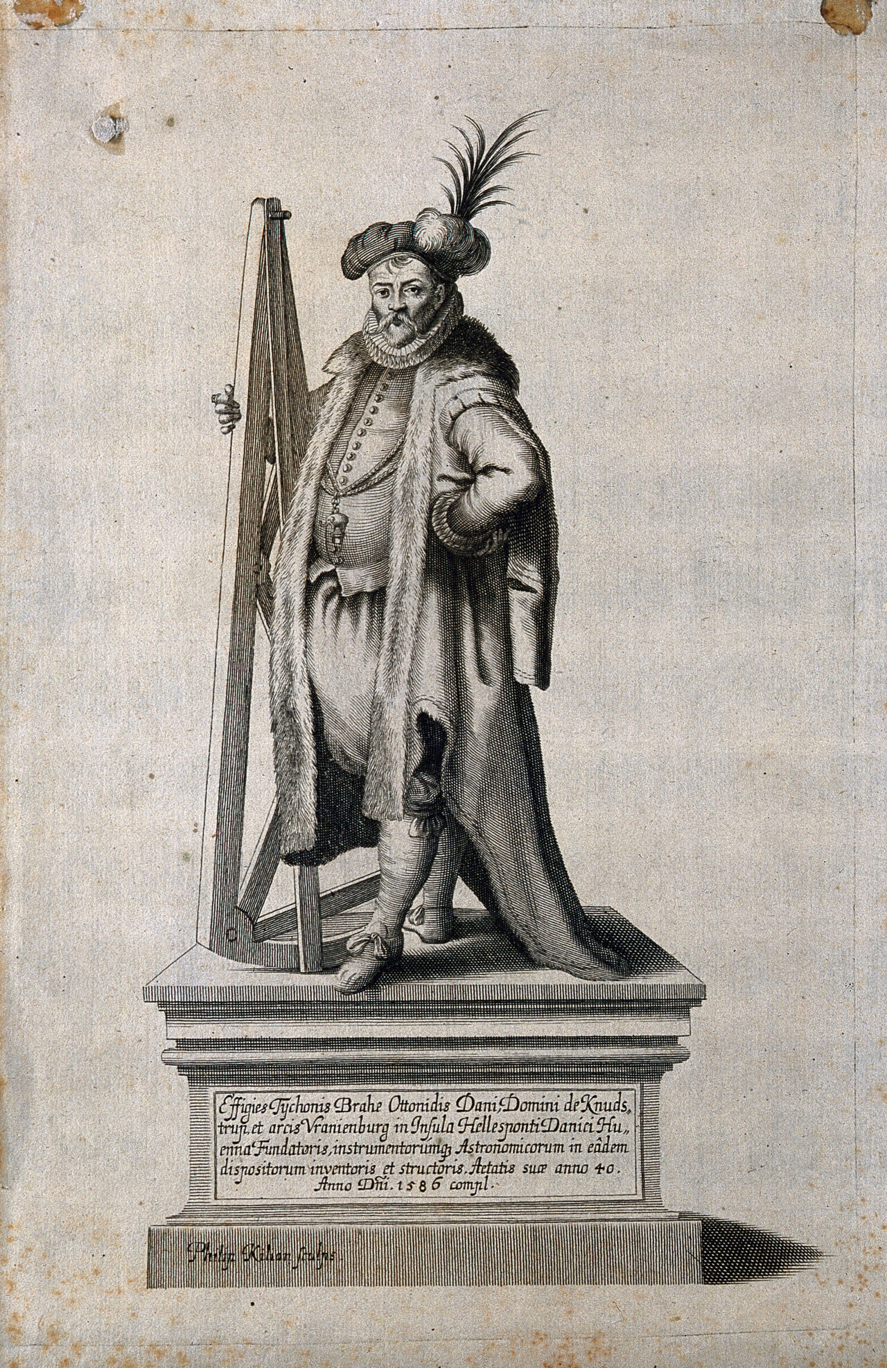 Tycho Brahe. Line engraving by P. Kilian., by Philipp Kilian