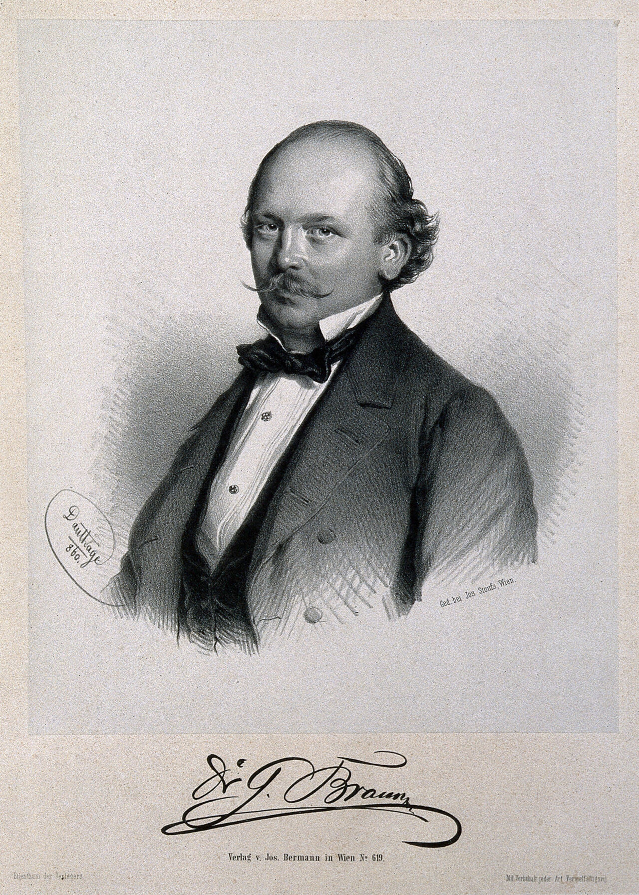 Gustav Braun. Lithograph by A. Dauthage, 1860., 1860, by Adolf Dauthage