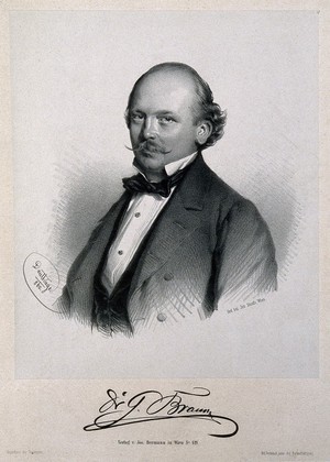 view Gustav Braun. Lithograph by A. Dauthage, 1860.