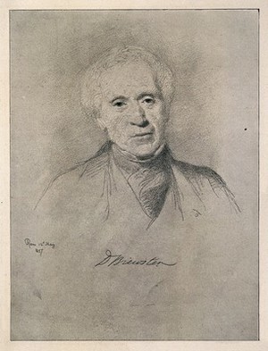view Sir David Brewster. Reproduction of chalk drawing by R. Lehmann, 1857.