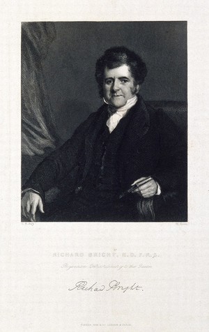 view Richard Bright. Stipple engraving by H. Cook after F. R. Say, 1860.