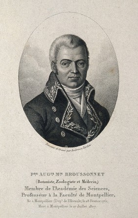 Pierre Marie Auguste Broussonnet. Stipple engraving by A. Tardieu after himself.