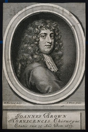 view John Browne. Line engraving by R. White, 1677, after H. Morland.