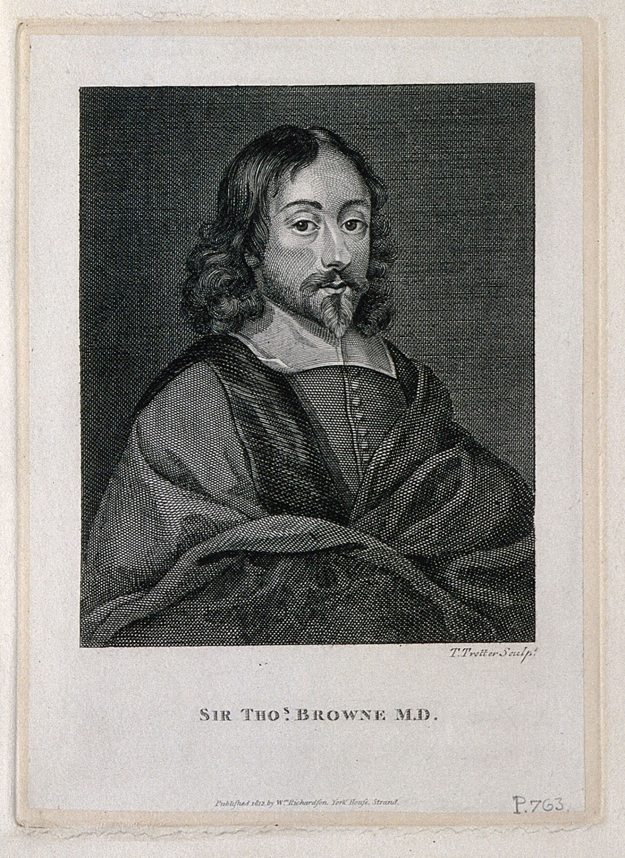 Sir Thomas Browne. Line engraving by T. Trotter, 1798., 1798, by Thomas Trotter