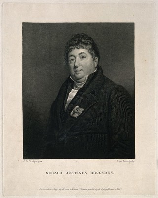 Sebald Justinus Brugmans. Line engraving by W. van Senus, 1829, after C. H. Hodges.