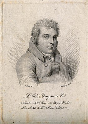 Luigi Valentino Brugnatelli. Stipple engraving by Fratelli Bordiga, 1806, after G. Longhi.