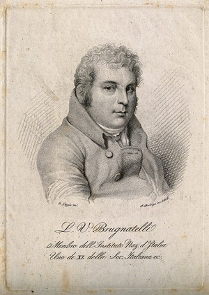 view Luigi Valentino Brugnatelli. Stipple engraving by Fratelli Bordiga, 1806, after G. Longhi.