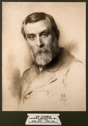 Sir Thomas Lauder Brunton. Photogravure after chalk drawing by Lowes Cato Dickinson, 1890.