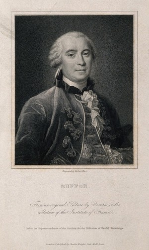 view Georges Louis Leclerc, Comte de Buffon. Stipple engraving by R. Hart after F. H. Drouais.