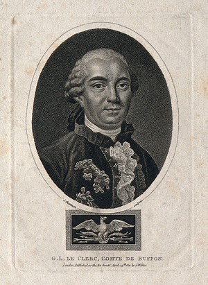 view Georges Louis Leclerc, Comte de Buffon. Stipple engraving by J. Chapman, 1801.