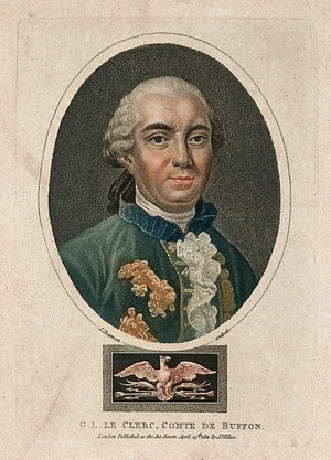 view Georges Louis Leclerc, Comte de Buffon. Coloured stipple engraving by J. Chapman, 1801.