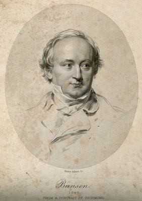 Christian Karl Josias, Freiherr von Bunsen. Stipple engraving by H. Adlard, 1847, after G. Richmond.