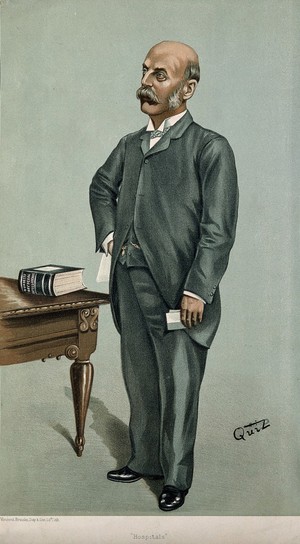 view Sir Henry Charles Burdett. Coloured lithograph after J. P. Mellor [Quiz], 1898.
