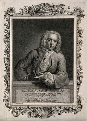 Joannes Burmann. Line engraving by J. Houbraken after J. M. Quinkhard, 1736.