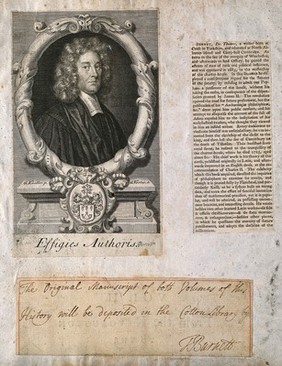 Thomas Burnet. Line engraving by G. Vertue after Sir G. Kneller.