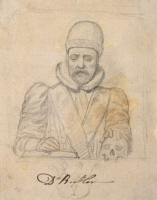 William Butler: his memorial bust in Great St Mary's church, Cambridge. Pencil drawing.