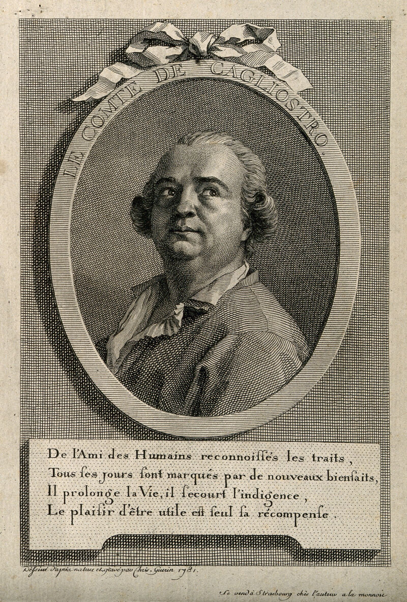 Giuseppe Balsamo Cagliostro. Line engraving by C. Guérin, 1781, after himself., 1781, by Christophe Guérin