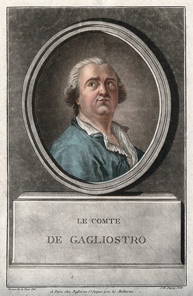 Giuseppe Balsamo, Count Cagliostro. Colour mezzotint by J. B. Chapuy after L. Brion de La Tour the younger.