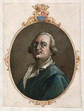 Giuseppe Balsamo Cagliostro. Coloured line engraving.