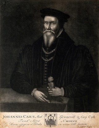 John Caius. Mezzotint by J. Faber the elder, 1714.
