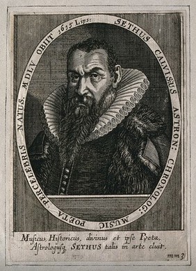 Sethus Calvisius [Kallwitz]. Line engraving by C. Ammon, junior, 1651.