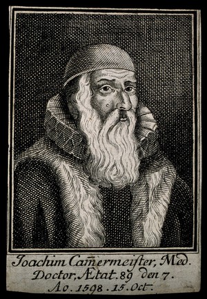 view Joachim Camerarius [Cammermeister] the younger. Line engraving.