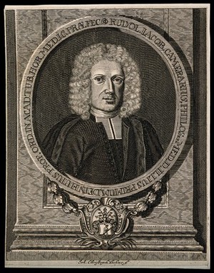 view Rudolf Jacob Camerarius. Line engraving by J. C. Dehne.