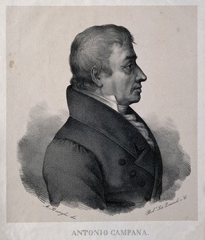 view Antonio Campana. Lithograph by A. Besteghi.