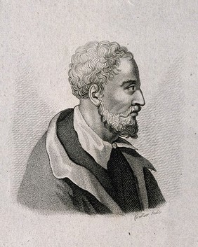 Girolamo Cardano. Stipple engraving by C.A. Forestier.