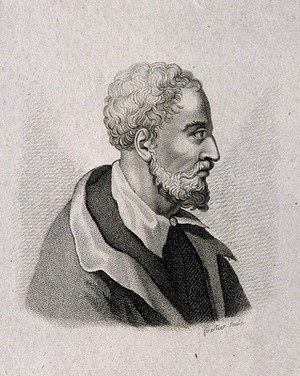 view Girolamo Cardano. Stipple engraving by C.A. Forestier.