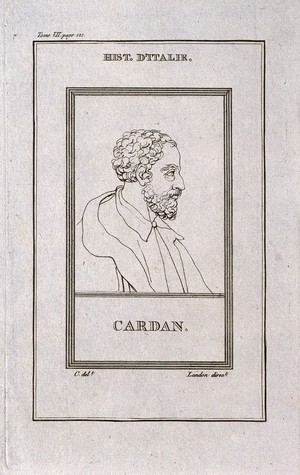 view Girolamo Cardano. Line engraving, 1805, after C.