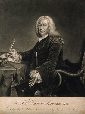 Jacob de Castro-Sarmento. Mezzotint by R. Houston after R. E. Pine.