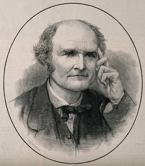 view Arthur Cayley. Wood engraving by R. Taylor, 1883, after T.D. Scott.