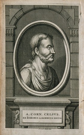 Aurelius Cornelius Celsus. Line engraving by J. van der Spyk, 1746.