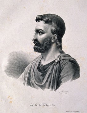 Aurelius Cornelius Celsus. Lithograph by P. R. Vigneron.