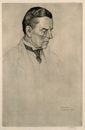 view Joseph Chamberlain. Etching by W. Strang, 1903.