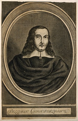 view William Chamberlayne. Line engraving by A. Hertocks, 1659.