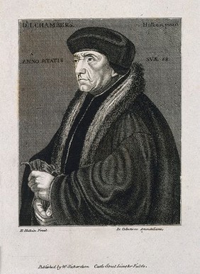 Sir John Chambers [Chambre]. Line engraving, after H. Holbein.