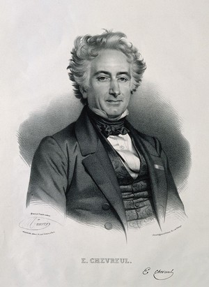view Michel Eugène Chevreul. Lithograph by N. E. Maurin after himself.