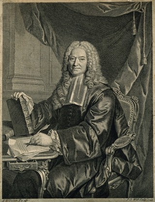 François Chicoyneau. Line engraving by J. G. Wille, 1744, after P. Le Sueur.